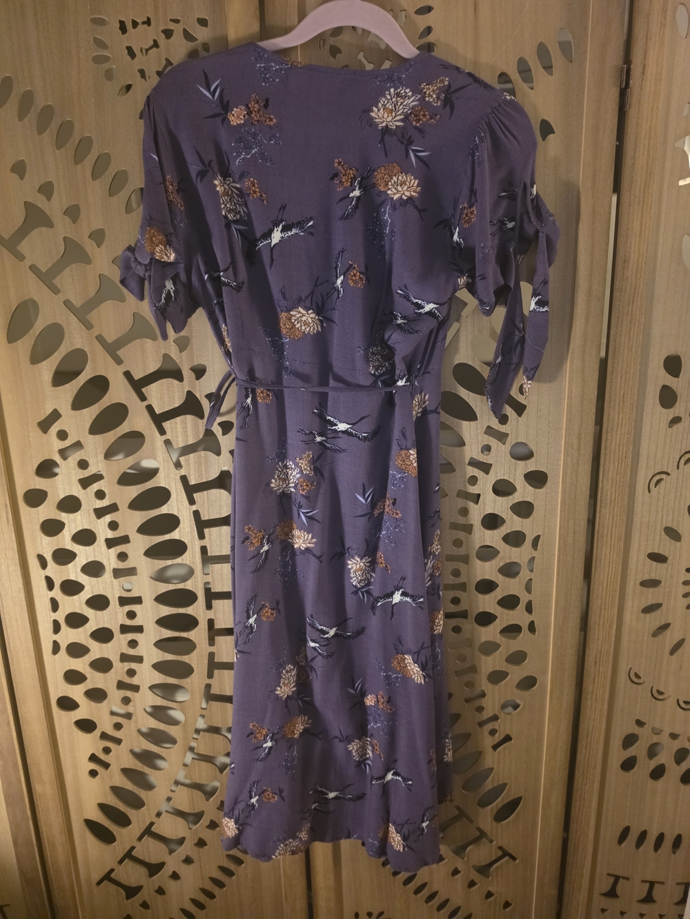 Floral Wrap Midi Dress in Lavender With Bird Pattern - Picture 2 of 5